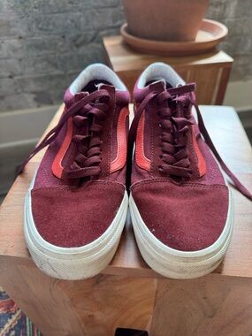 Vans Burgundy Suede Low-Top Sneakers with Red Stripe